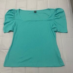 SHEIN Ribbed Square Neck Rouched Sleeve Tee